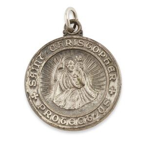 Vintage Saint Christopher Protect Us Necklace Pendant Catholic Religious Medal